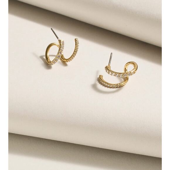 New With Defects Madewell Demi-Fine Pavé Double Hoop Earrings Gold - Picture 1 of 4